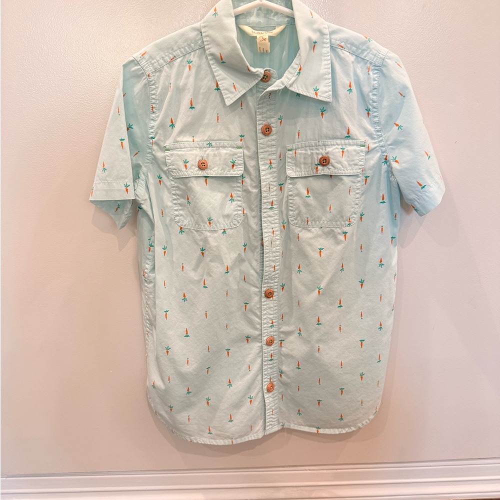Matilda Jane Light Aqua Short Sleeve Shirt with Tiny Orange Carrots